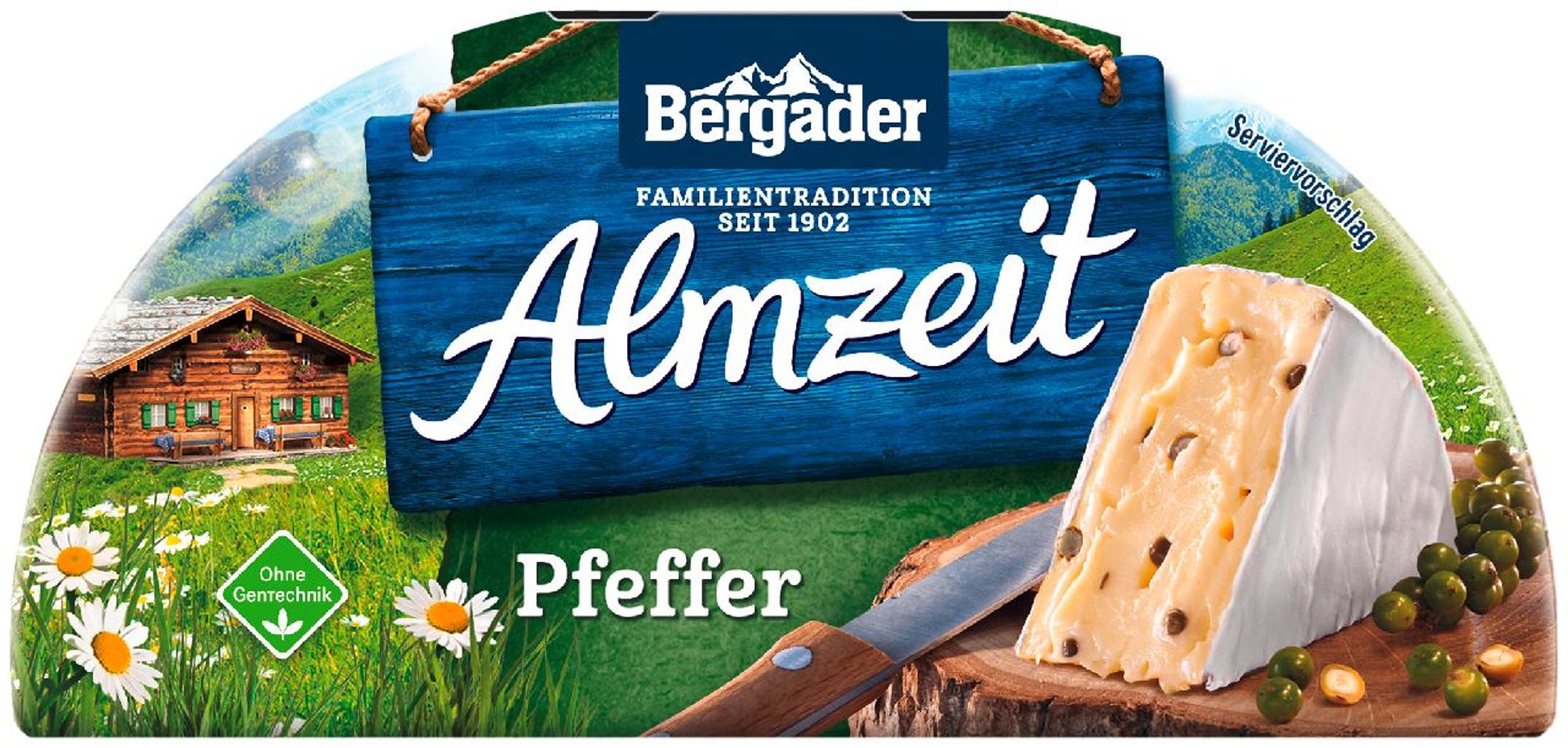 Bergader - Almkäse Pfeffer Weichkäse mit Weißschimmel, 72 % Fett i. Tr. 175 g Packung