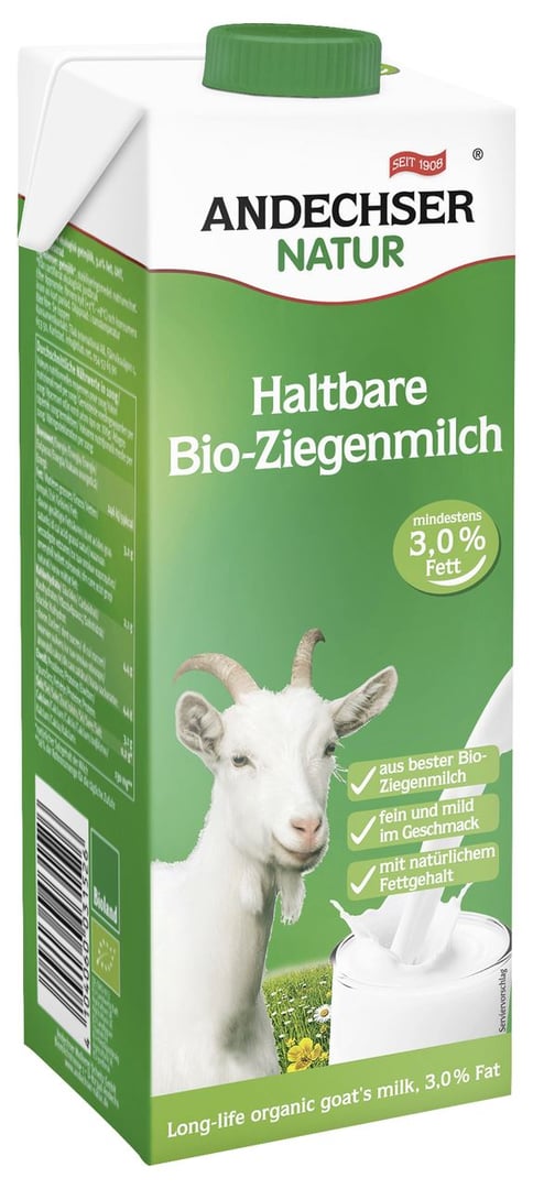 Andechser Natur - Bio H-Ziegenmilch 3 % - 1 l Packung