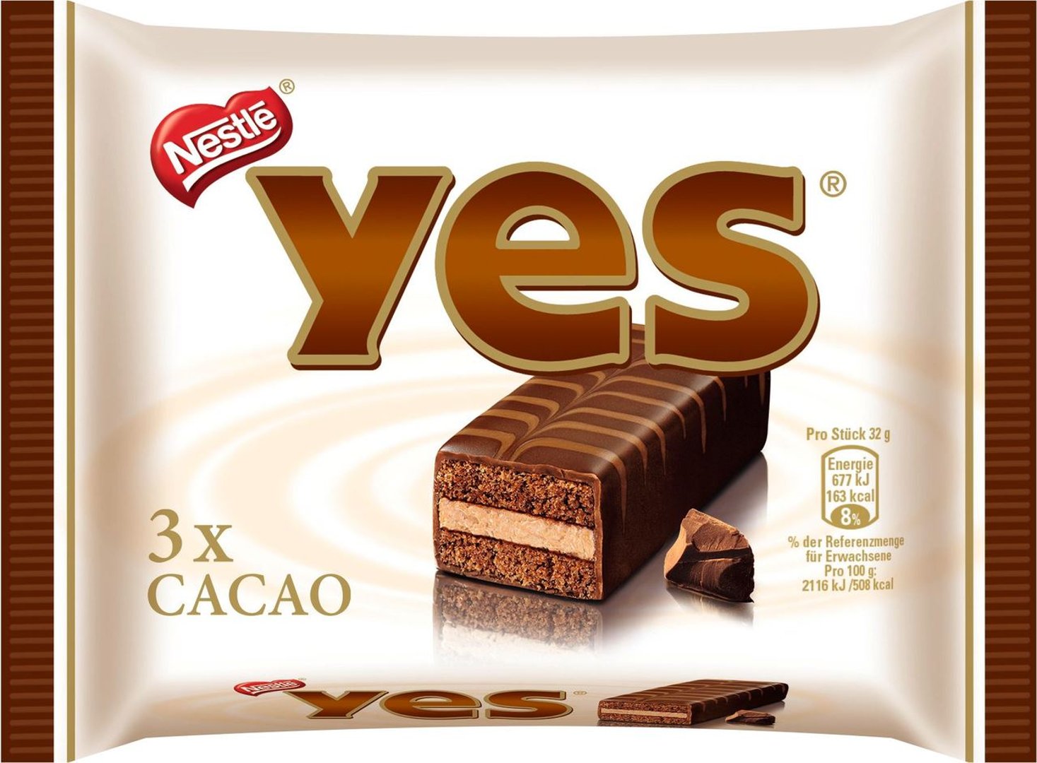 YES - 3er Kakao Kuchenriegel, 15 % Kakaocremefüllung, überzogen 25 % Zartbitterschokolade, 3 Stück à 32 g - 12 x 96 g