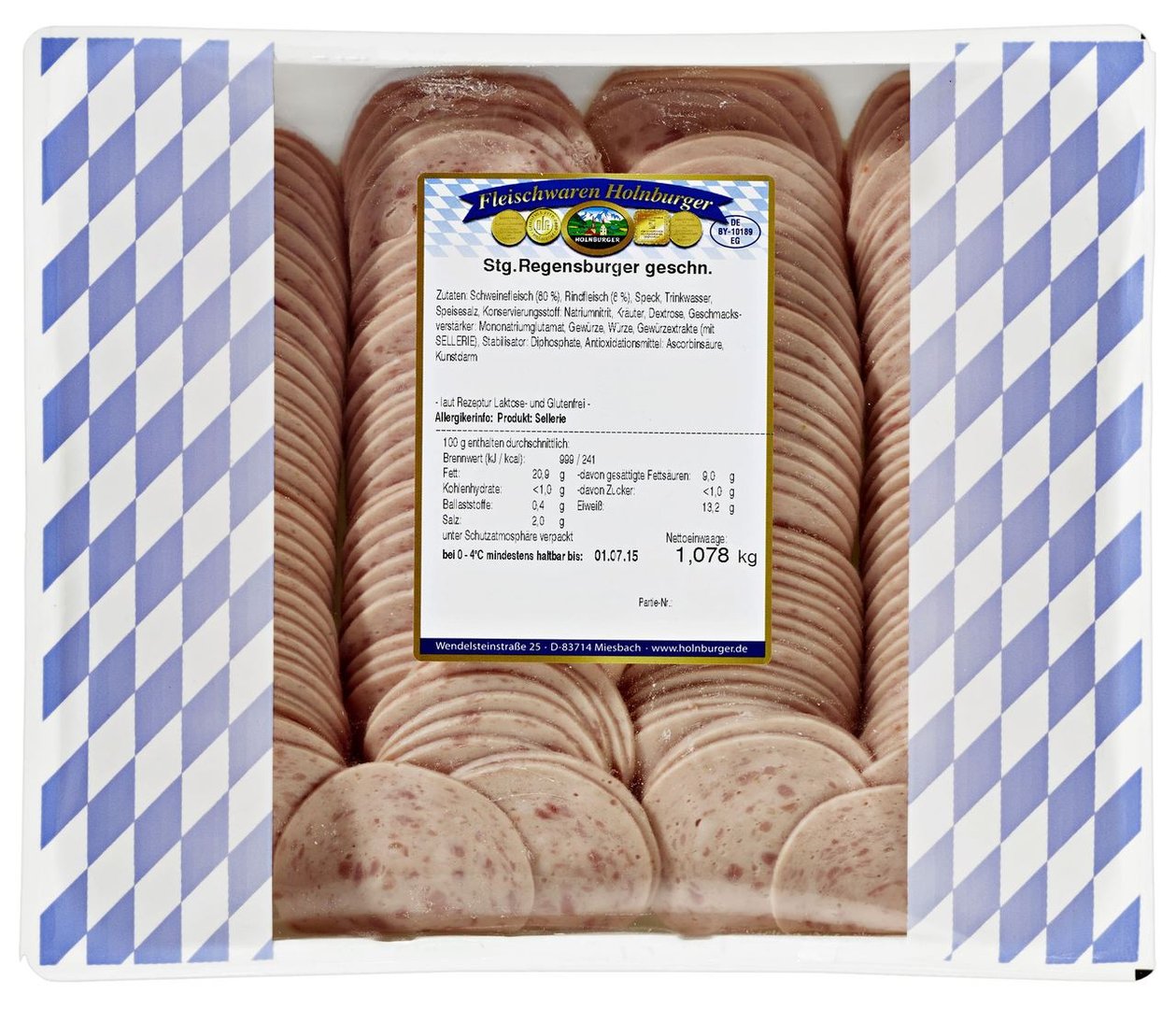 Holnburger - Regensburger geschnitten Schweinefleisch (80 %), Rindfleisch (8 %) & Speck ca. 1 kg
