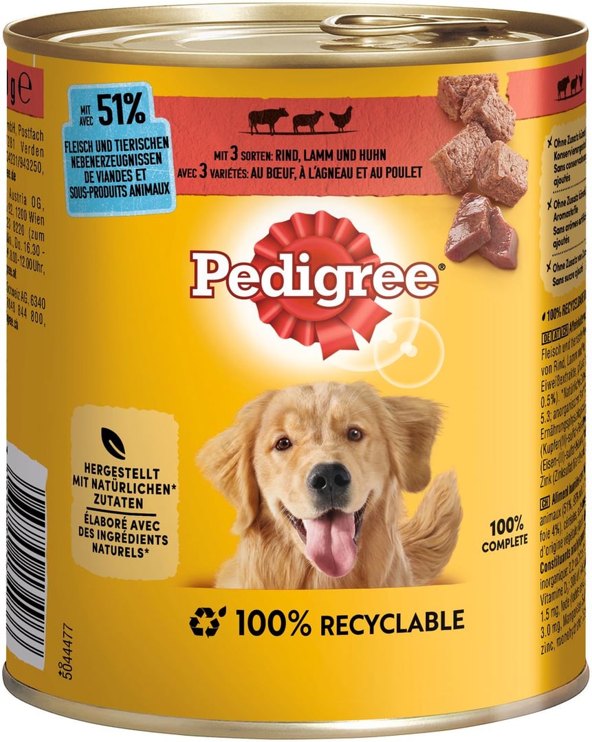 Pedigree - Pastete mit 5 Sorten Fleisch für Hunde 800 g