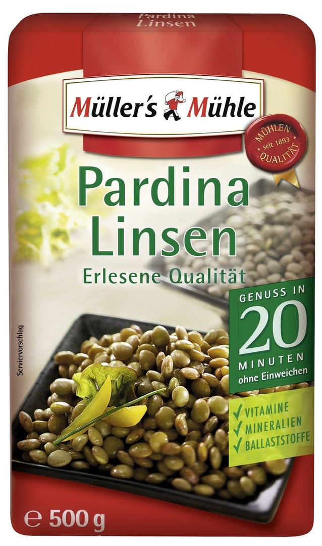 Müller's Mühle Pardina Linsen erlesene Qualität 14 x 500 g Beutel