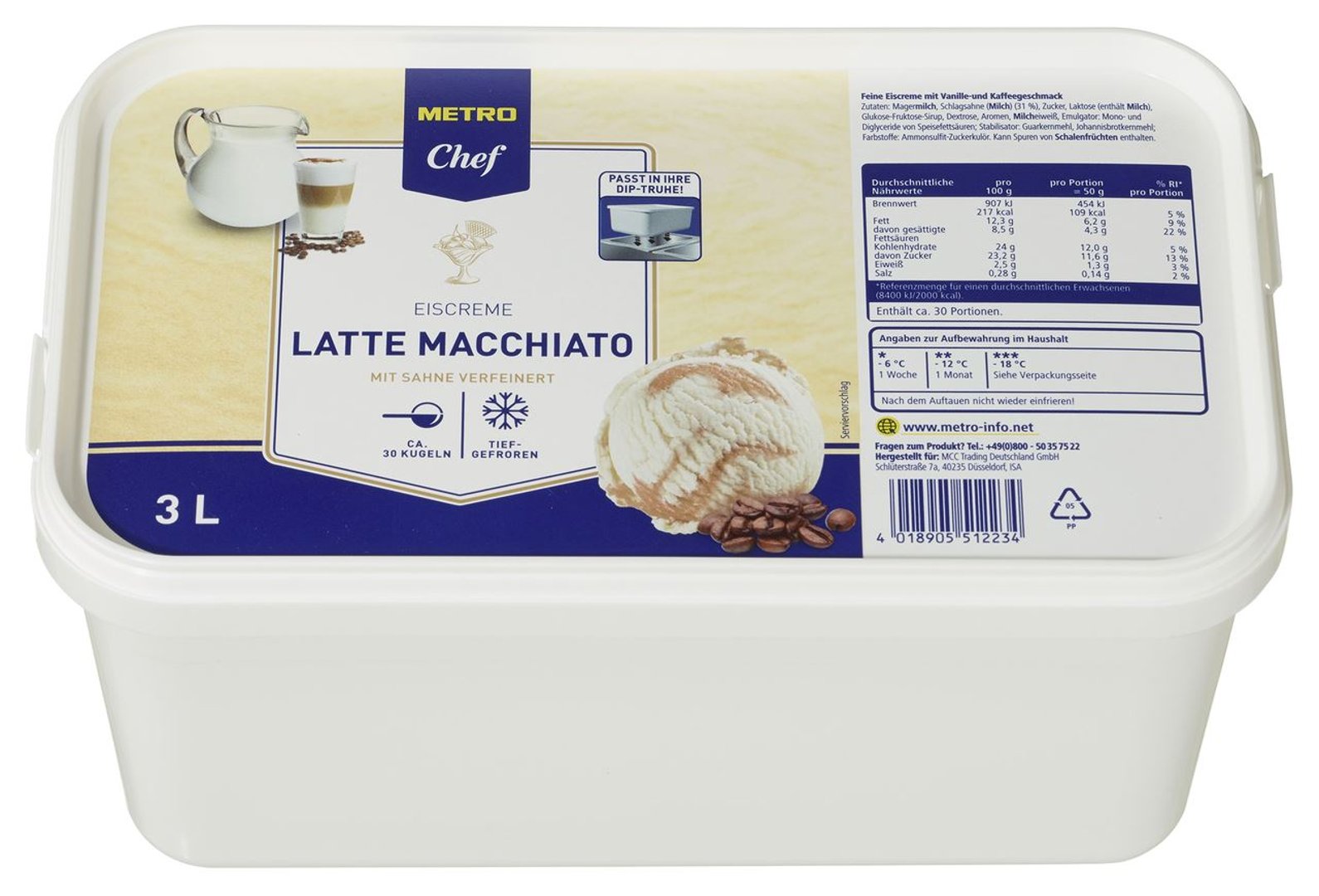 METRO Chef - Eiscreme Latte Macchiato tiefgefroren - 3 l Kanne