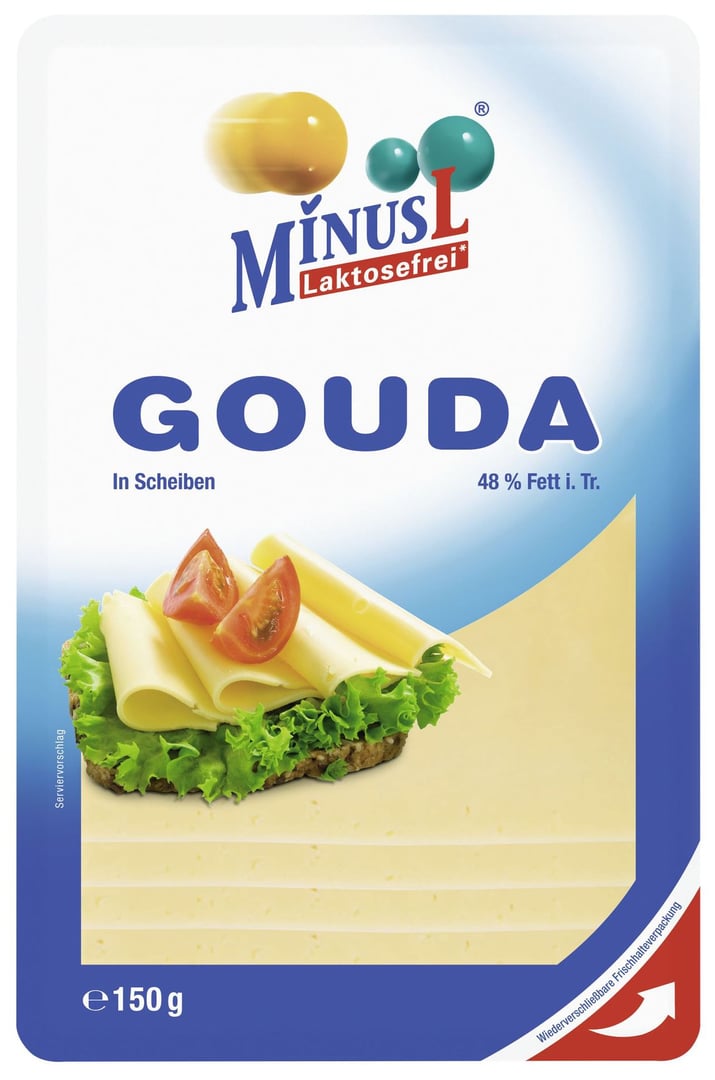 MinusL - Gouda Scheiben 48 % Fett 150 g Packung