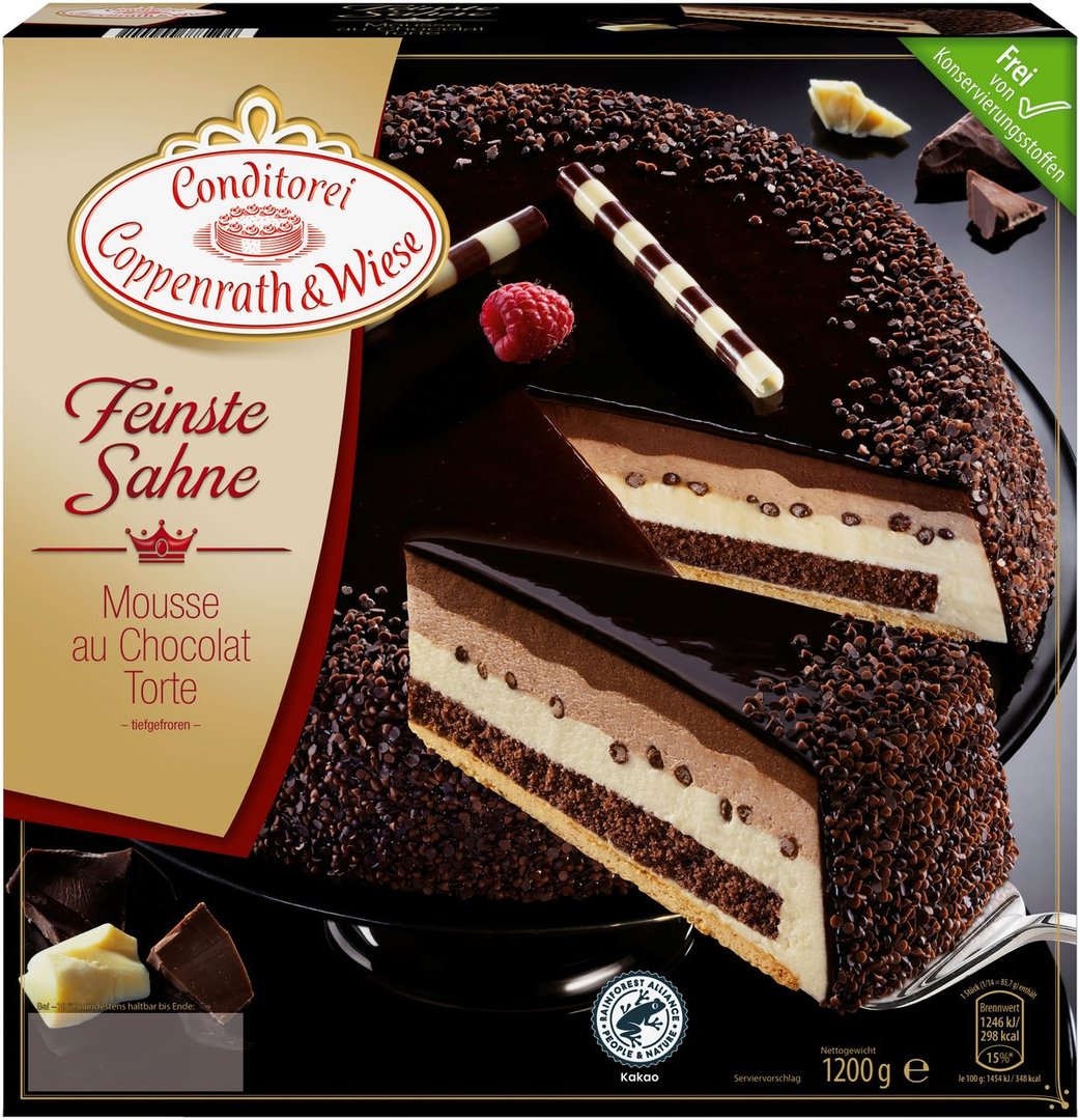 Coppenrath & Wiese - Feinste Sahne Mousse au Chocolat Torte Ø26 cm, individuell portionierbar, verzehrfertig, ungeschnitten 1,2 kg Packung