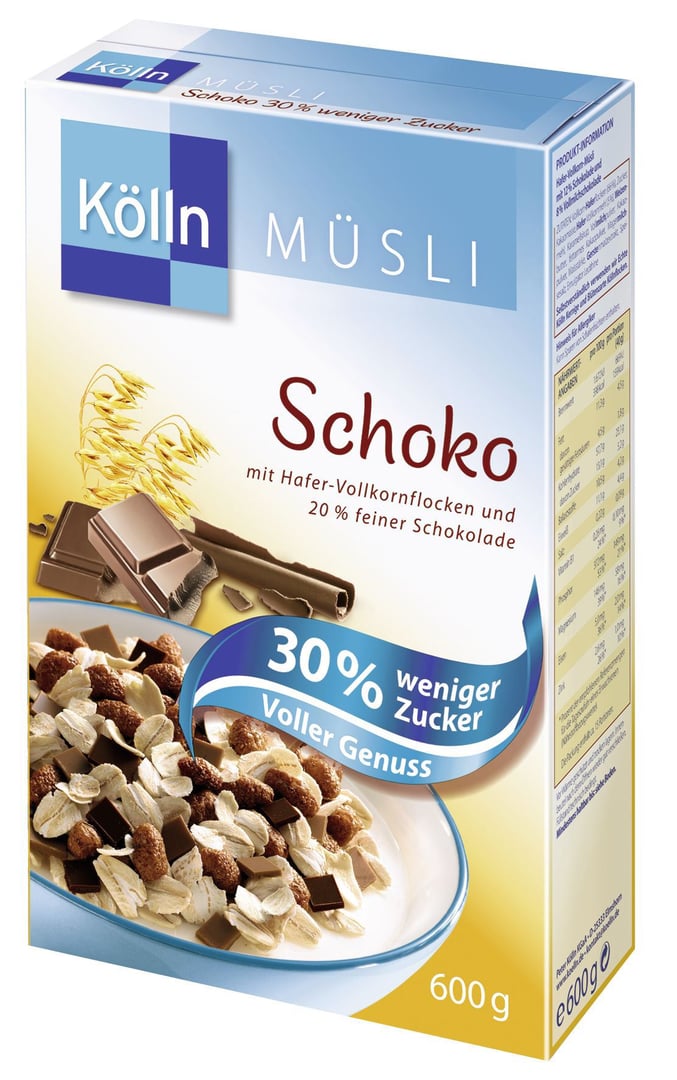 Kölln - Müsli Schoko 30% weniger Zucker - 6 x 600 g Karton