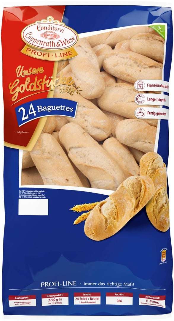 Coppenrath & Wiese - Baguettes Unsere Goldstücke, tiefgefroren, vorgebacken, 24 Stück à 112,5 g - 2,7 kg Beutel