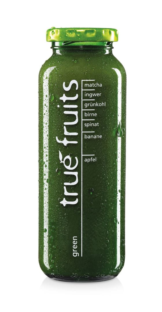 True Fruits - Smoothies green no. 1 Smoothie aus Äpfeln, Bananen, Spinat, Grünkohlpüree, Ingwerpüree und Matcha Tee 250 ml Flasche