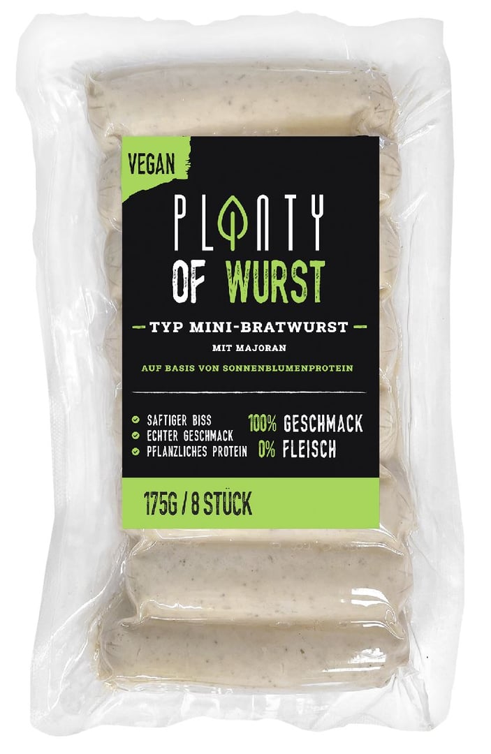 PLANTY OF MEAT - Mini Bratwurst vegan gekühlt 8 Stück - 175 g Packung