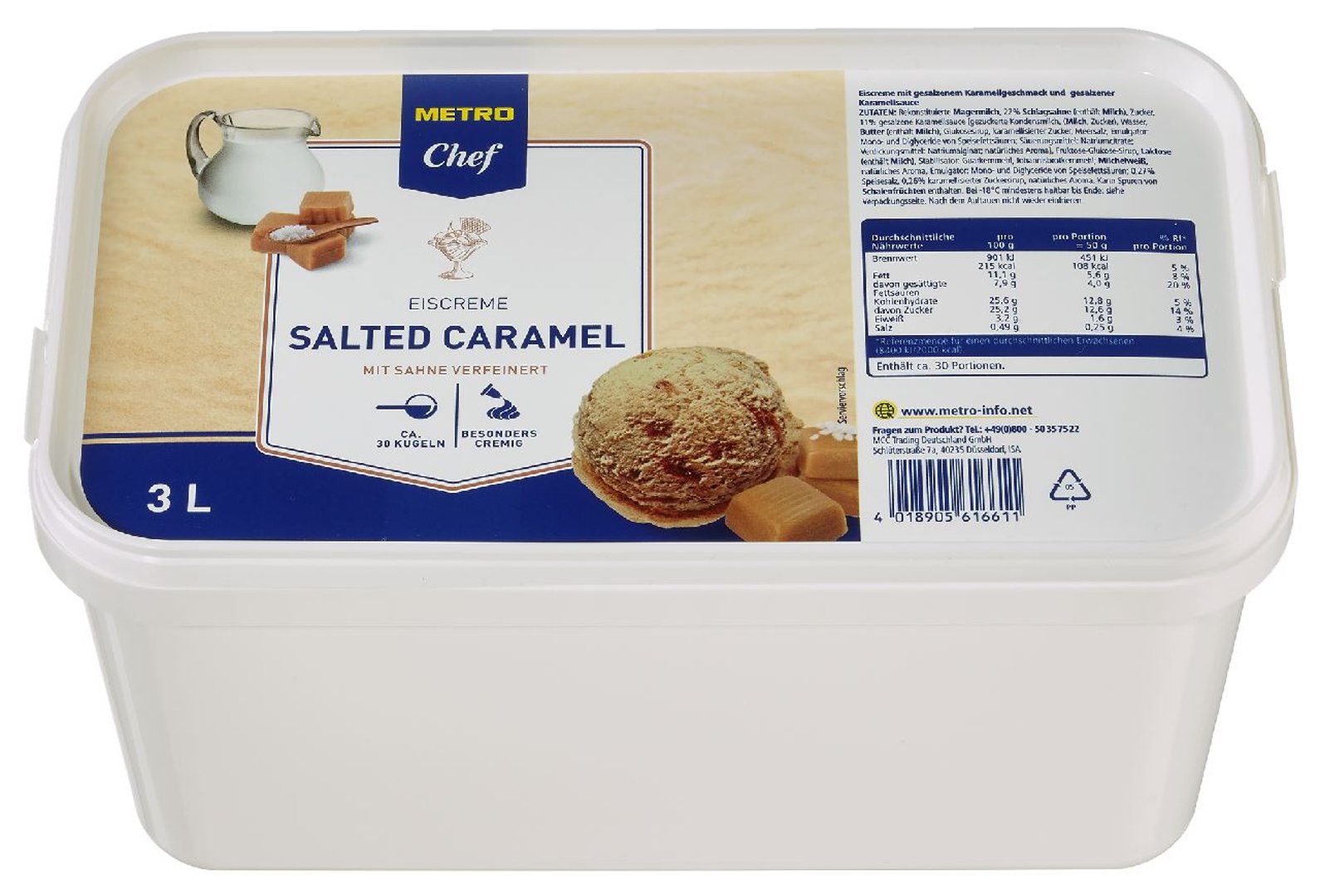 METRO Chef - Eiscreme Salted Caramel, tiefgefroren - 3 l Kanne