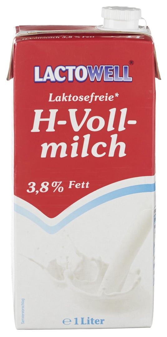 Lactowell - H-Vollmilch laktosefrei, 3,8 % Fett 1 l Packung
