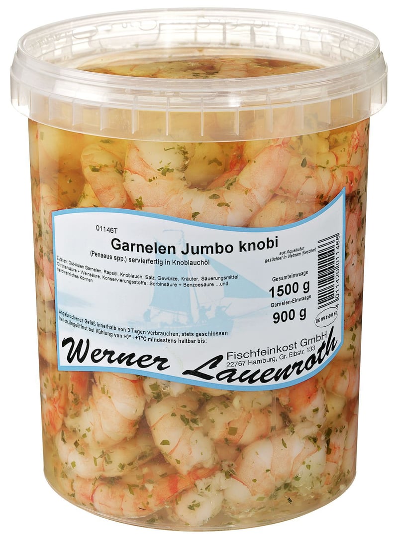 Werner Lauenroth - Garnelen Jumbo Knobi servierfertig in Knoblauchöl 1,5 kg