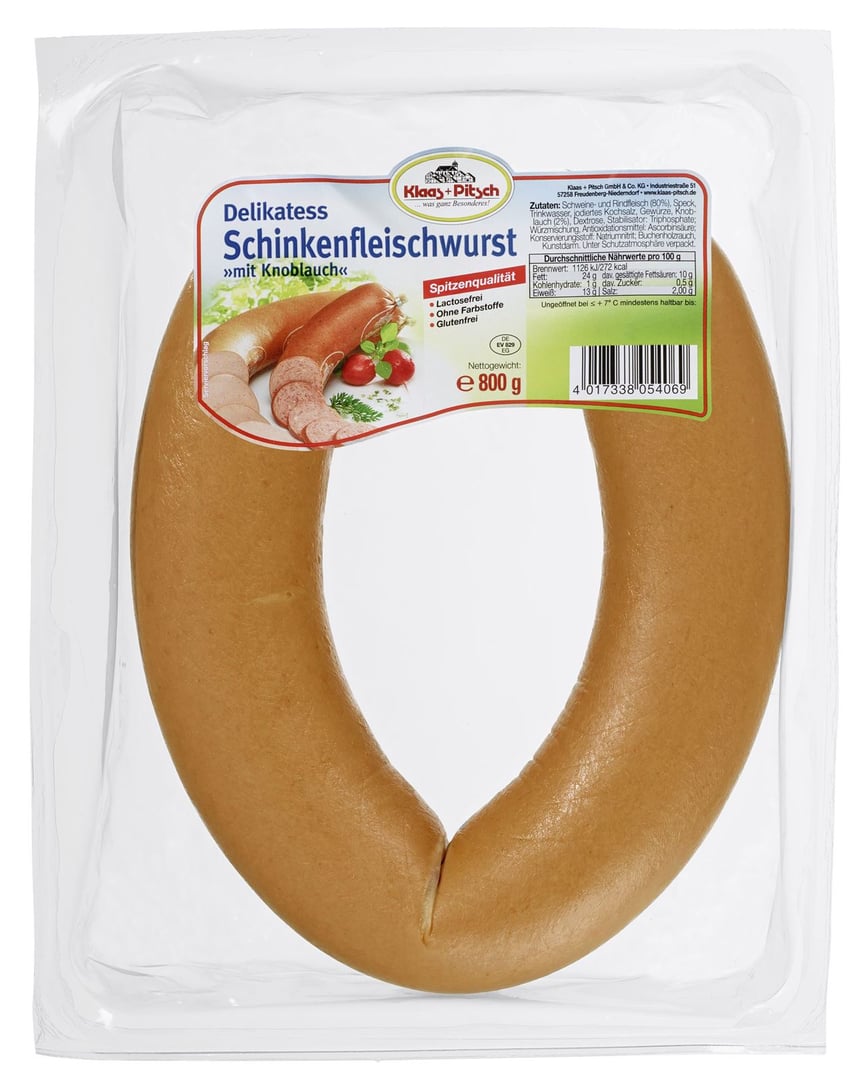 Klaas & Pitsch - Schinkenfleischwurst mit Knoblauch - 800 g Packung