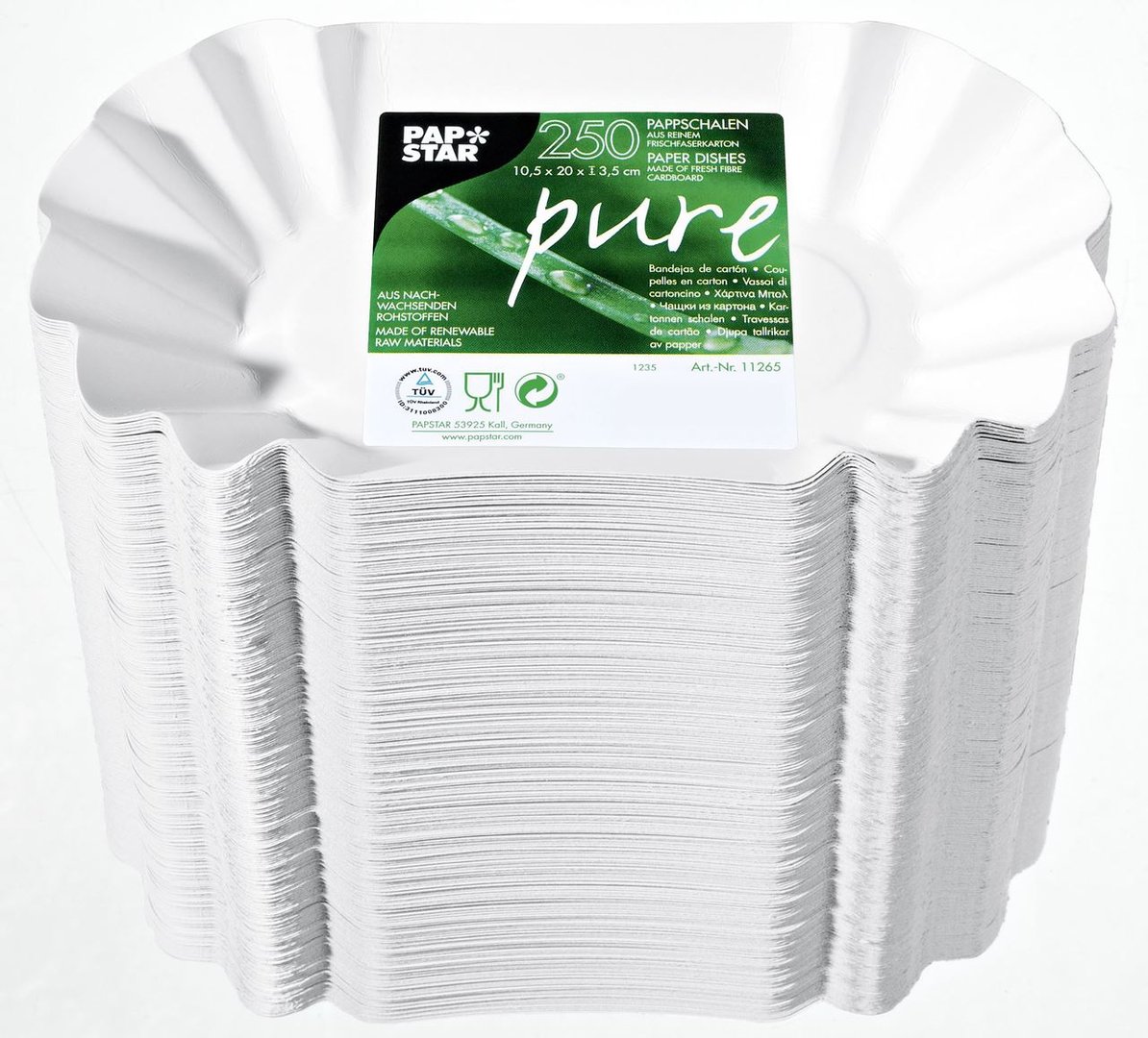 PAPSTAR pure FSC, Pappschalen oval Weiß 10,5 x 20 x 3,5 cm - 250 Stück