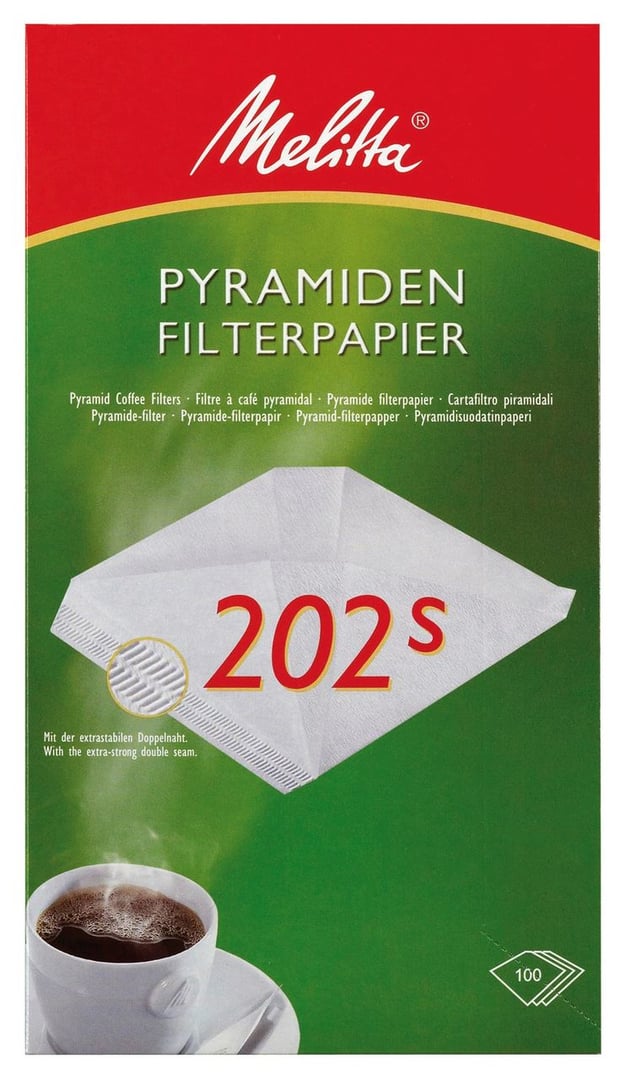 Melitta - FSC Filterpapier Pyramiden Nr. 202s 100 Stück - 5 x 360 g Tray