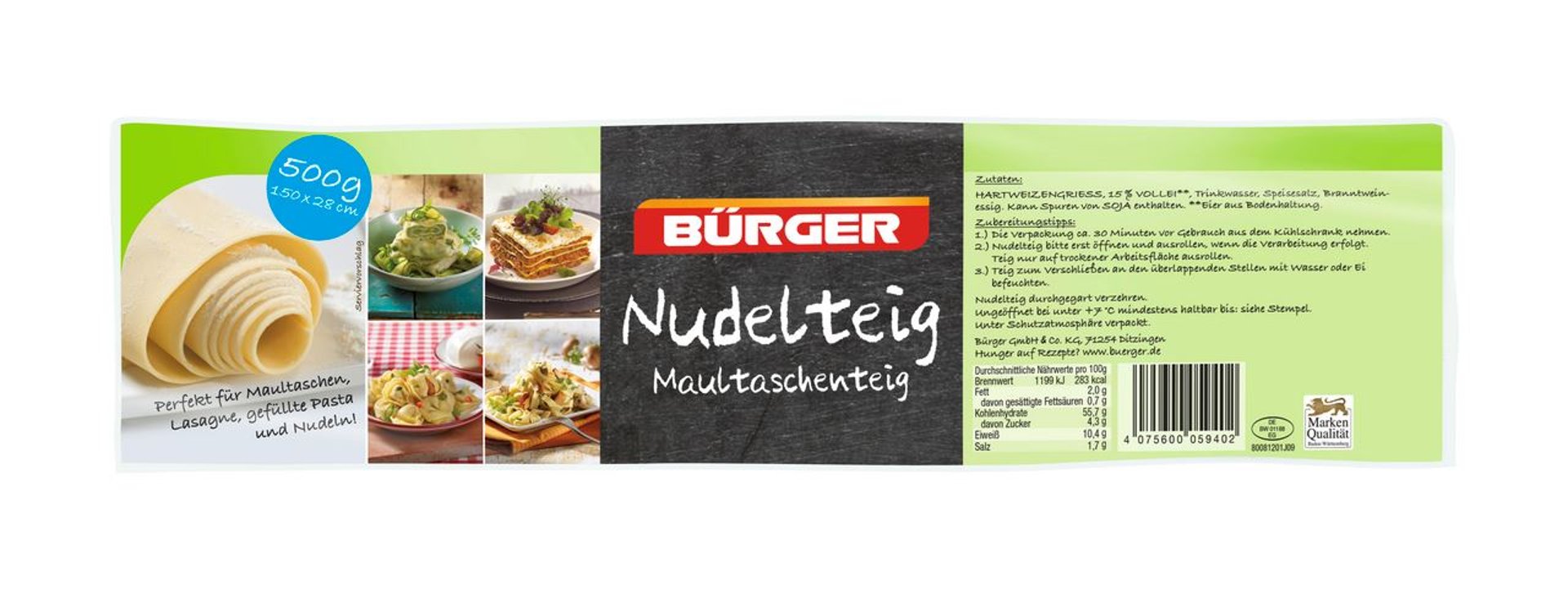 Bürger - Nudel- & Maultaschenteig - 500 g Beutel