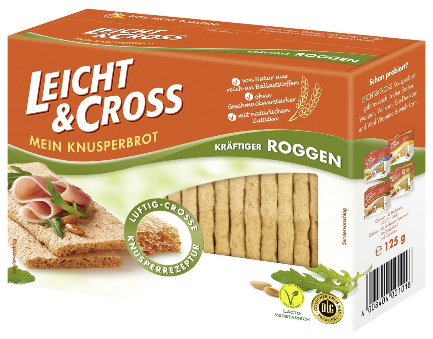 Leicht & Cross - Knusperbrot Roggen verzehrfertig, geschnitten, aus Weizen 8 x 125 g Schachteln