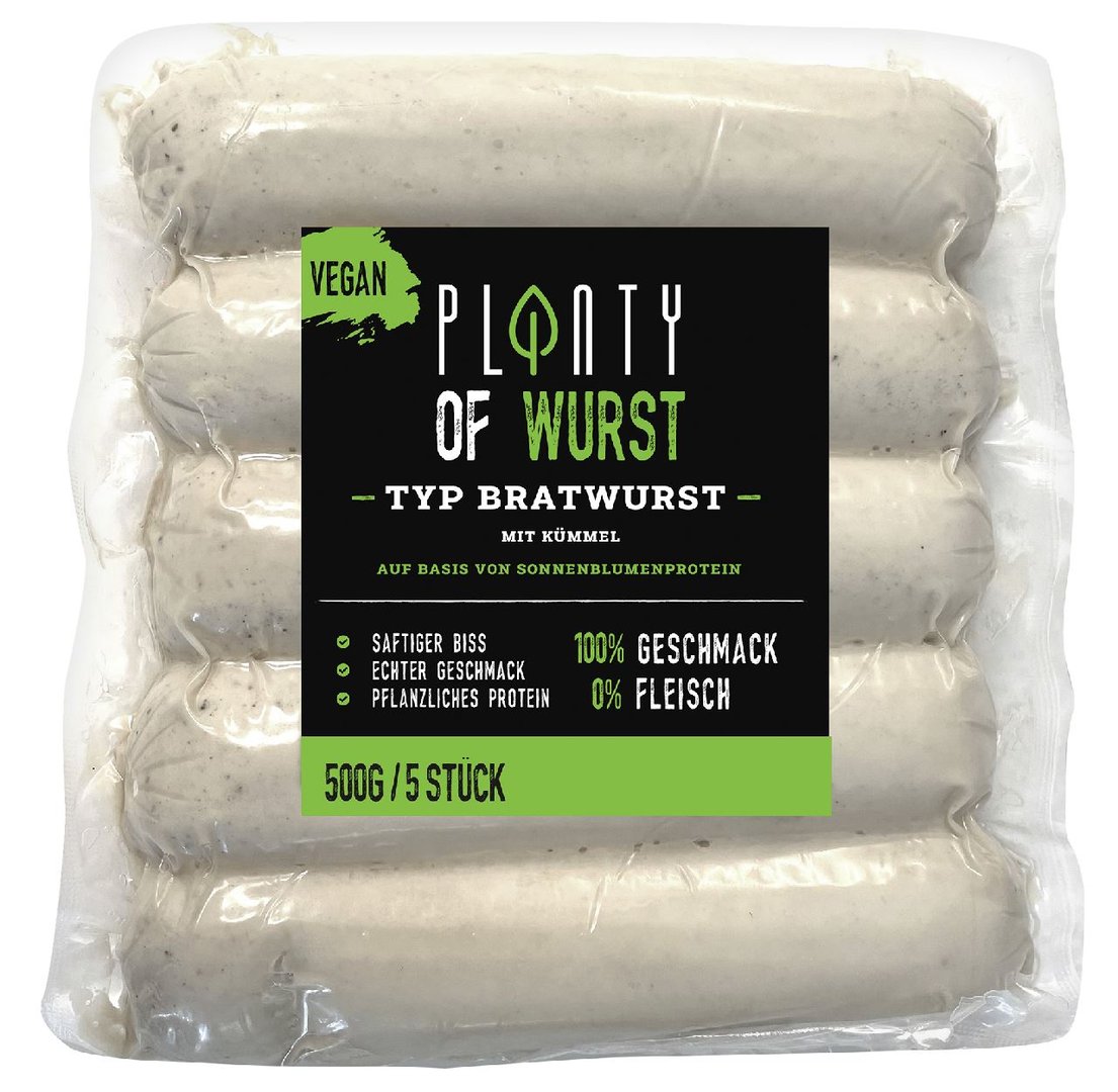 PLANTY OF MEAT - Bratwurst Art vegan gekühlt 5 Stück - 500 g Packung