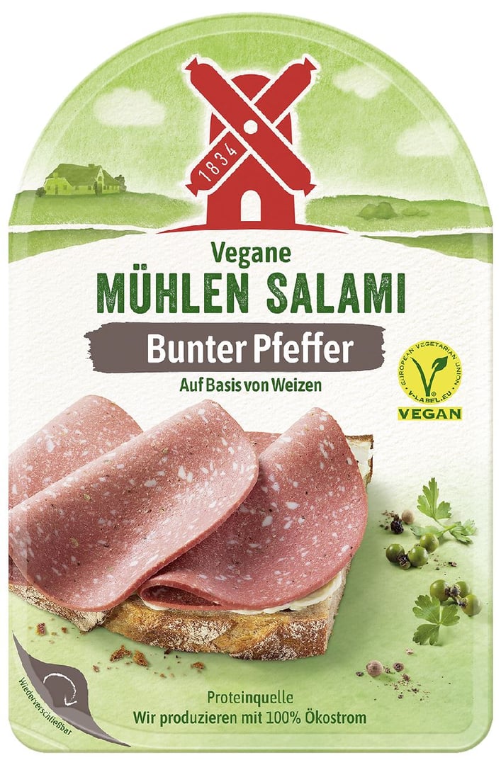 RUEGENWALDER MUEHLE - Rügenwalder Mühle Vegane Mühlen Salami Bunter Pfeffer gekühlt - 80 g Packung