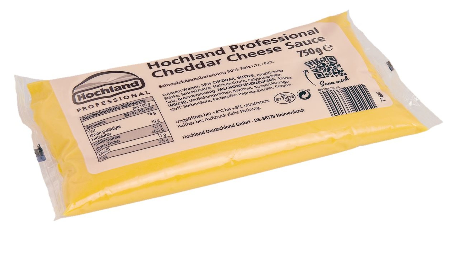 Hochland Cheddar Cheese Sauce, 50 % Fett, gekühlt - 750 g Beutel