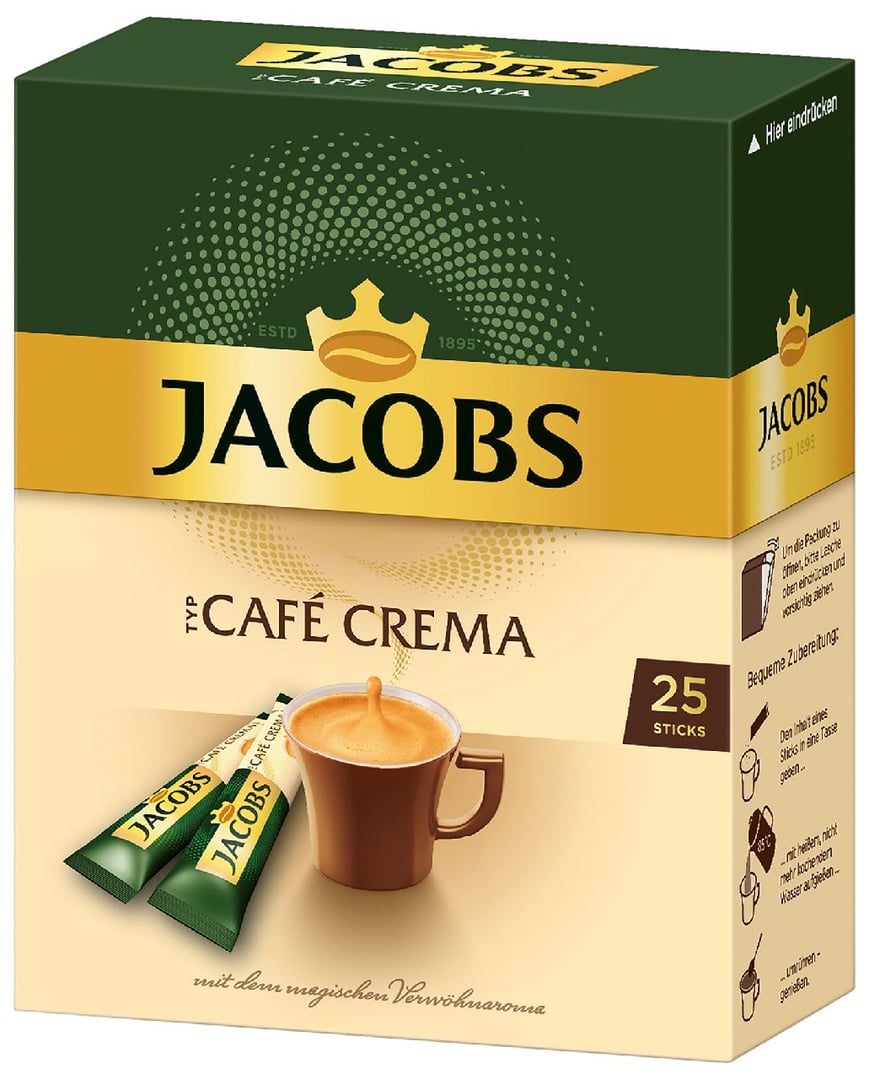 Jacobs - Café Crema Löslicher Kaffee 25 Sticks - 45 g Schachtel