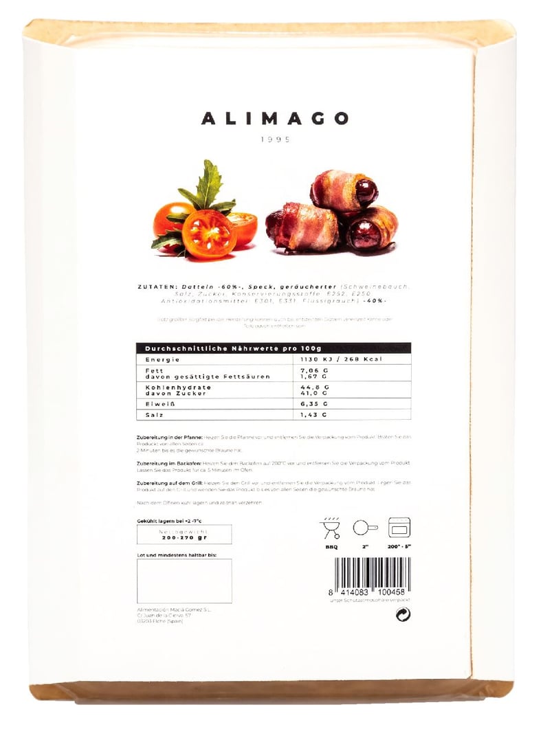 Alimago - Datteln im Speckmantel gekühlt 20 Stück - 270 g Packung