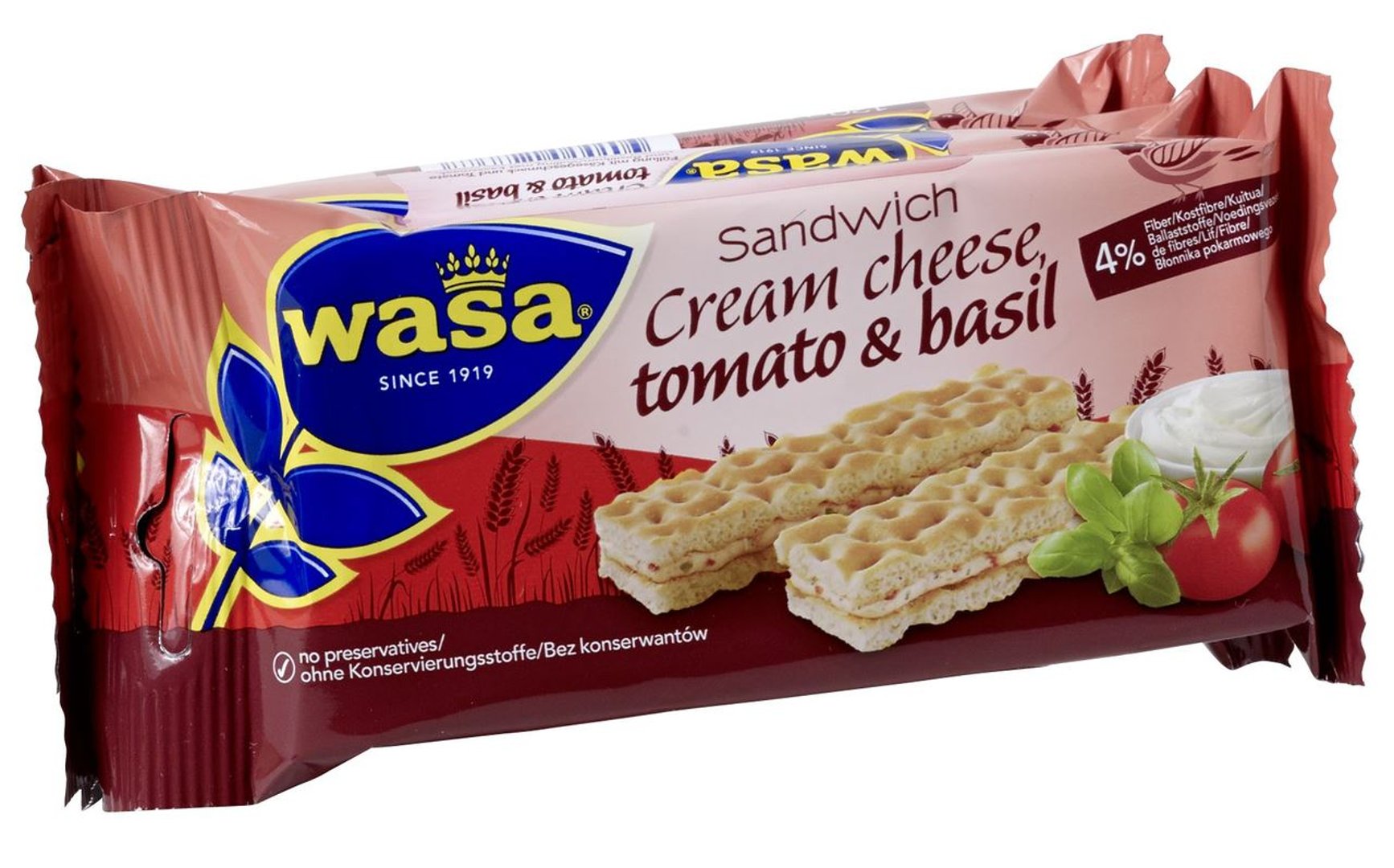 Wasa - Sandwich Tomate-Basilikum 3 Stück á 40 g 8 Packungen