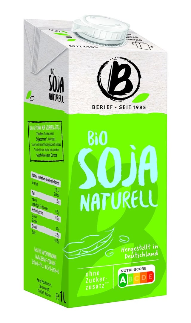 Berief - Bio Soja Drink Naturell ohne Zucker -1 l Packung