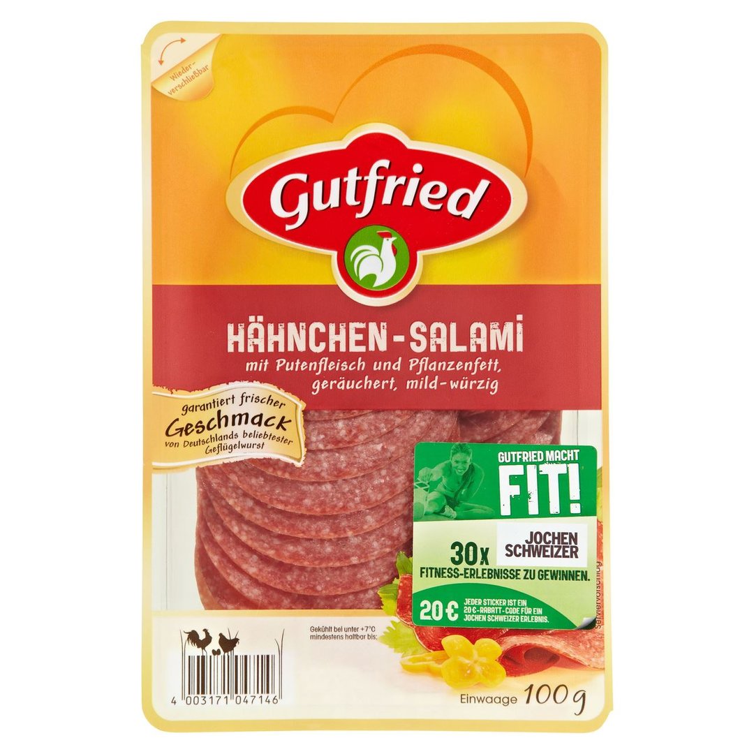 Gutfried - Hähnchen Salami geschnitten gekühlt - 100 g Vac.-Packung