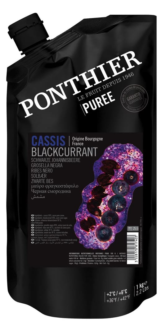 Ponthier - Schwarze Johannisbeere Frucht Püree gekühlt - 1 kg Beutel
