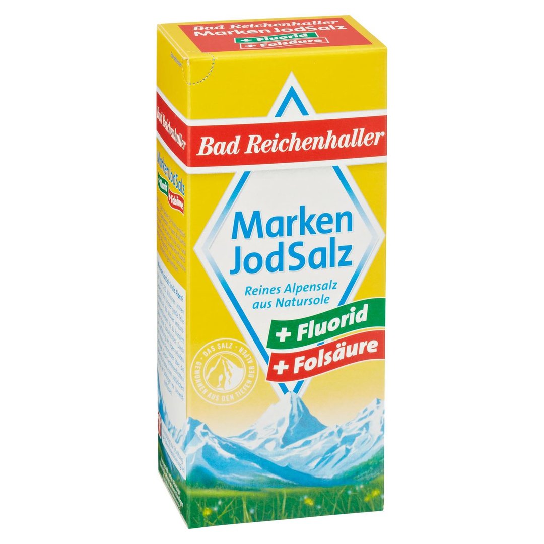 Bad Reichenhaller - Marken Jodsalz feinkörnig, mit Zusatz von Fluorid und Folsäure 500 g Paket