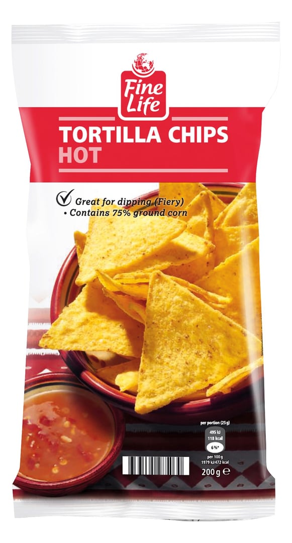 Fine Life - Tortilla Chips Hot 200 g Packung