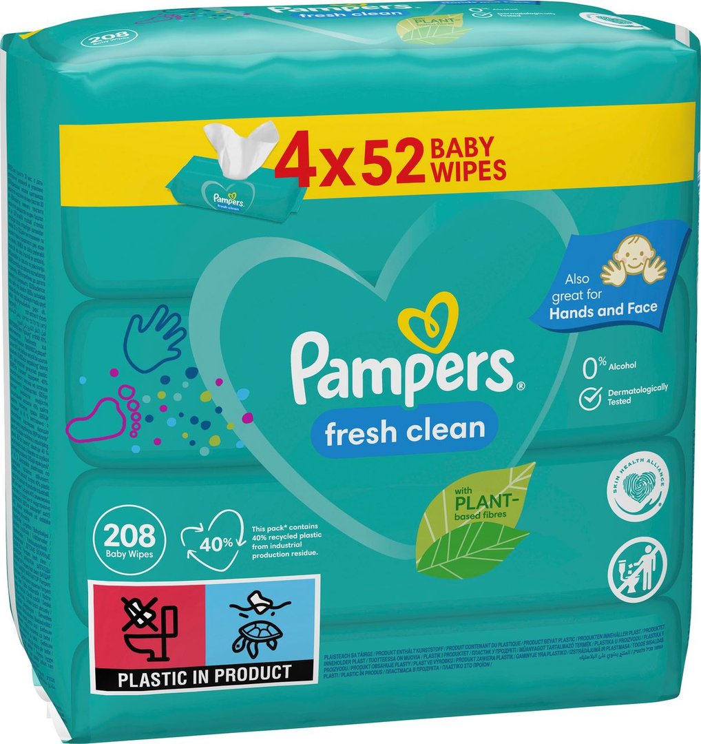 Pampers Feuchte Tüchter Fresh Clean 4 Packungen à 52 Blatt - 1 kg Packung