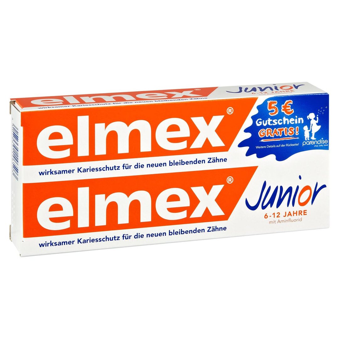 Elmex Junior - Zahnpasta Doppelpack mit Fluorid 2 x 75 ml Karton