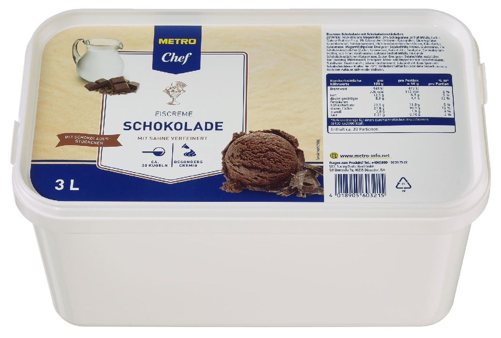 METRO Chef - Eiscreme Premium Schokolade tiefgefroren - 3 l Kanne