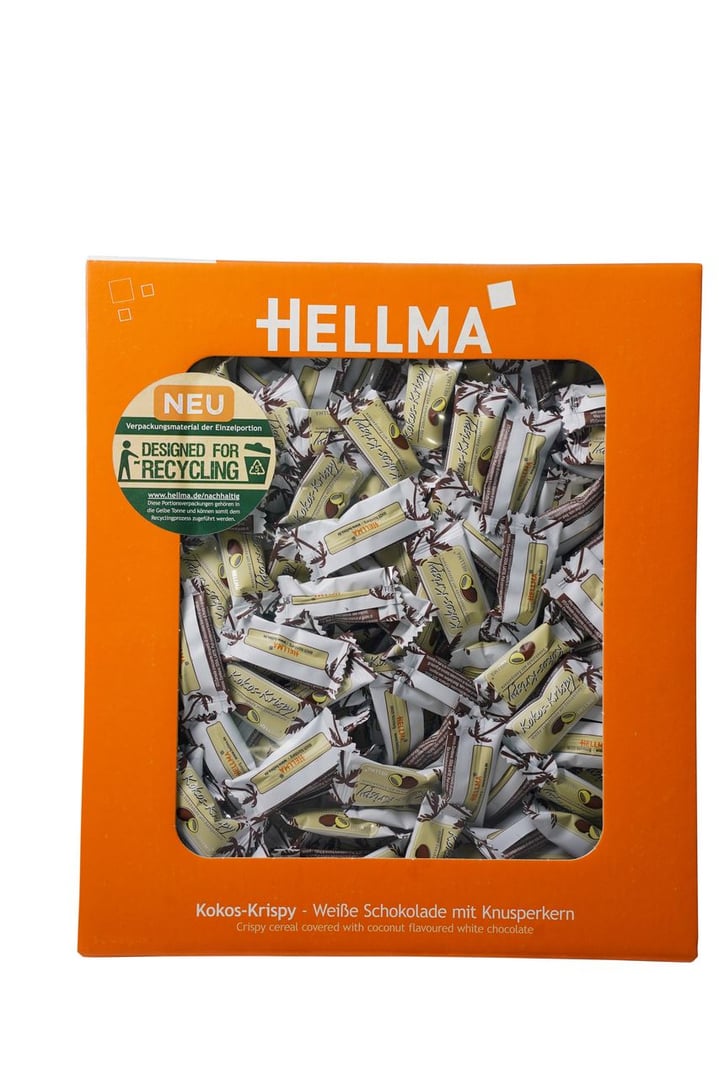 Hellma - Kokos-Krisp mit weißer Schokolade, 380 Einzelportionen à 1,1 g - 418 g Karton