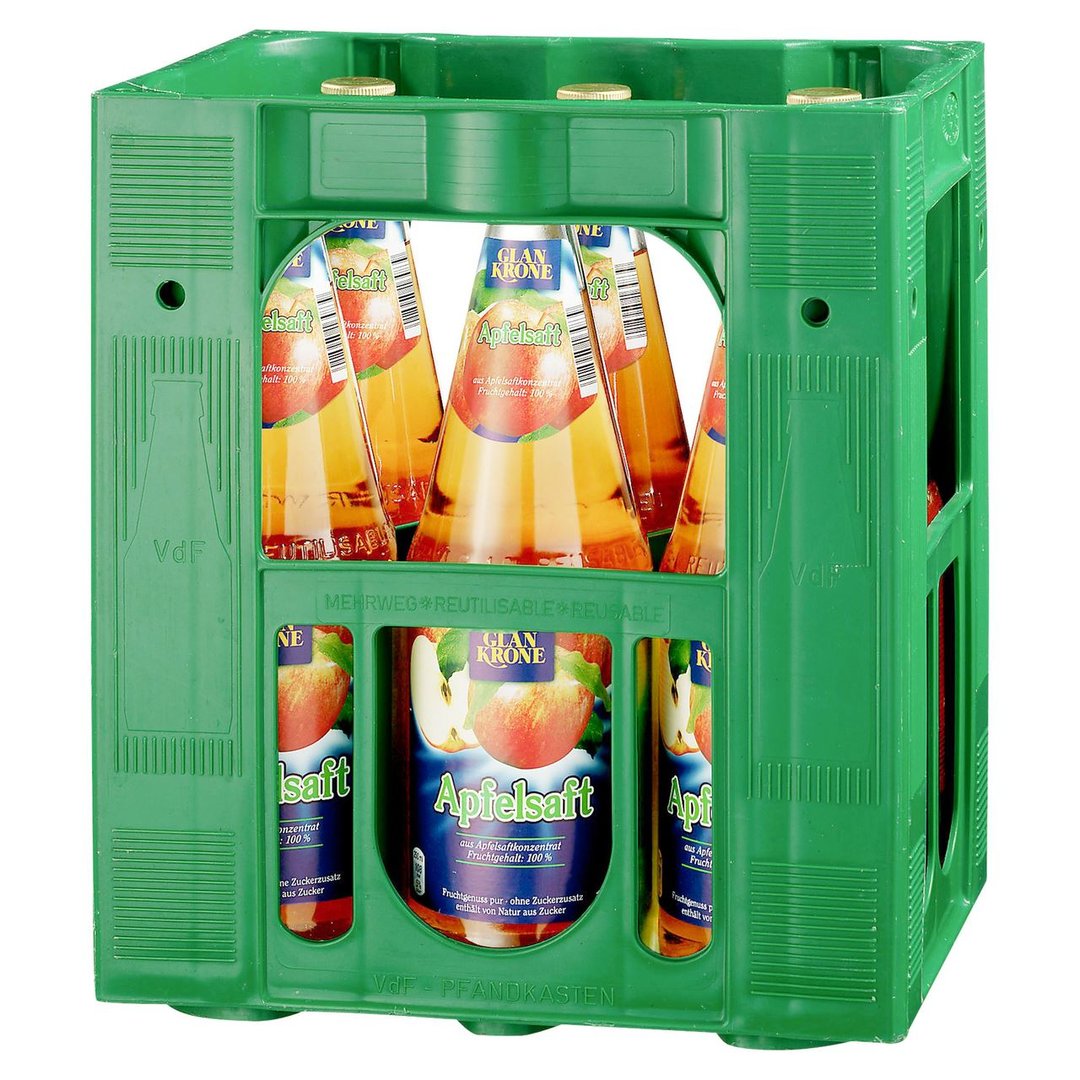 Glankrone - Apfelsaft klar 1,0 L 100 % Fruchtgehalt Glas - 6 x 1 l Flaschen