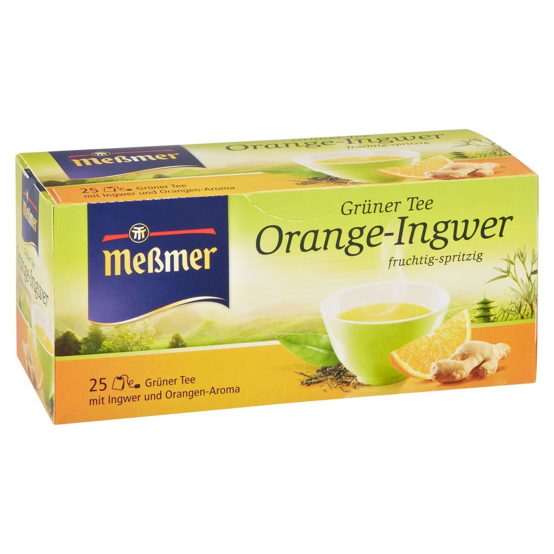 MEßMER - Grüner Tee Orange - Ingwer Teebeutel - 1 x 44 g Faltschachtel