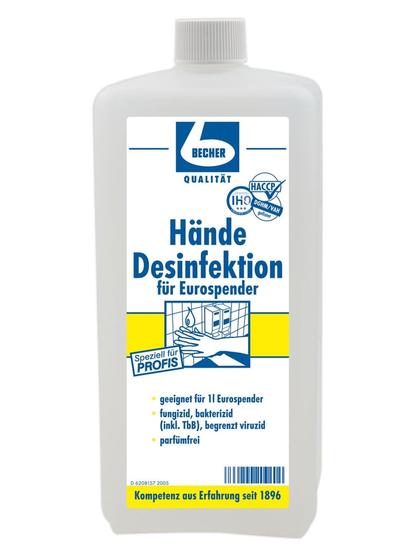 BECHER Hände Desinfektion für Eurospender biozid, flüssig - 1 l Flasche
