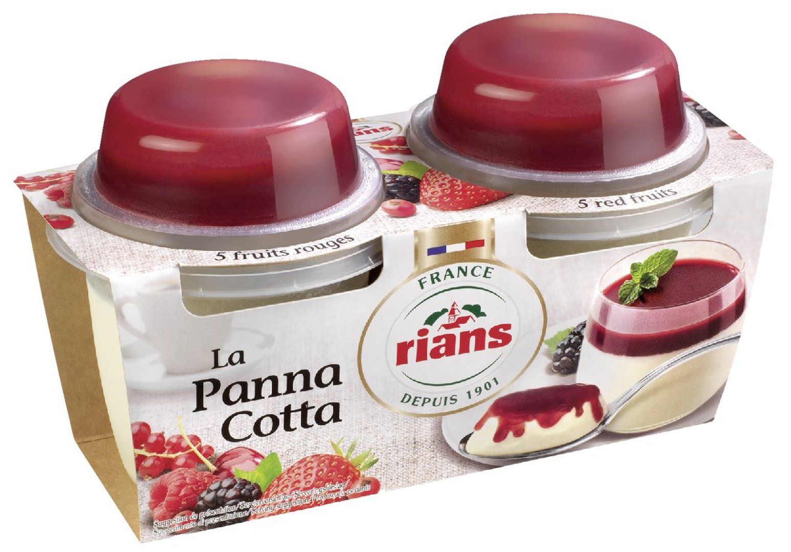 Rians - Panna Cotta Dessert Rote Früchte 14 % Fett - 1 x 240 g Becher