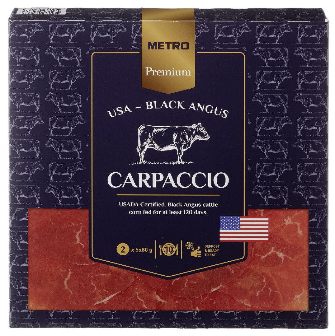METRO Premium - US Beef Carpaccio vom Rind tiefgefroren, 10 Stücke à 80 g, vak.-verpackt - 800 g Packung