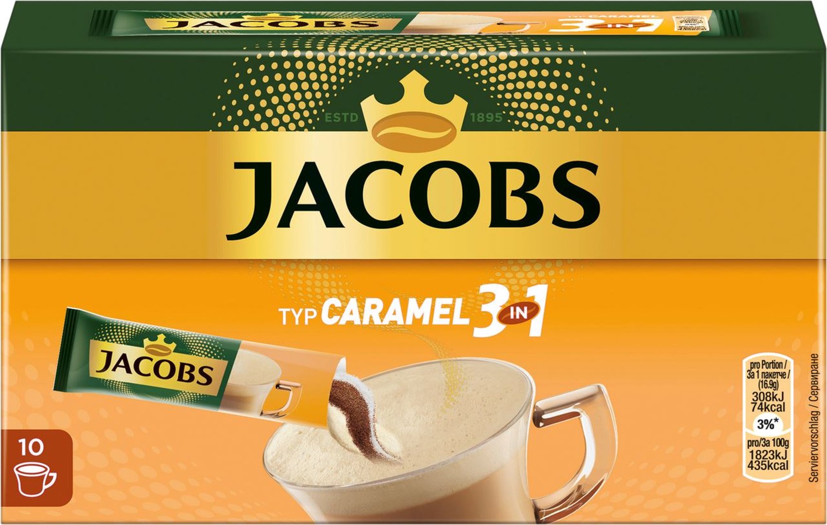 Jacobs - 3 in 1 Caramel 10 Stück à 16,9 g - 1 x 169 g Packung