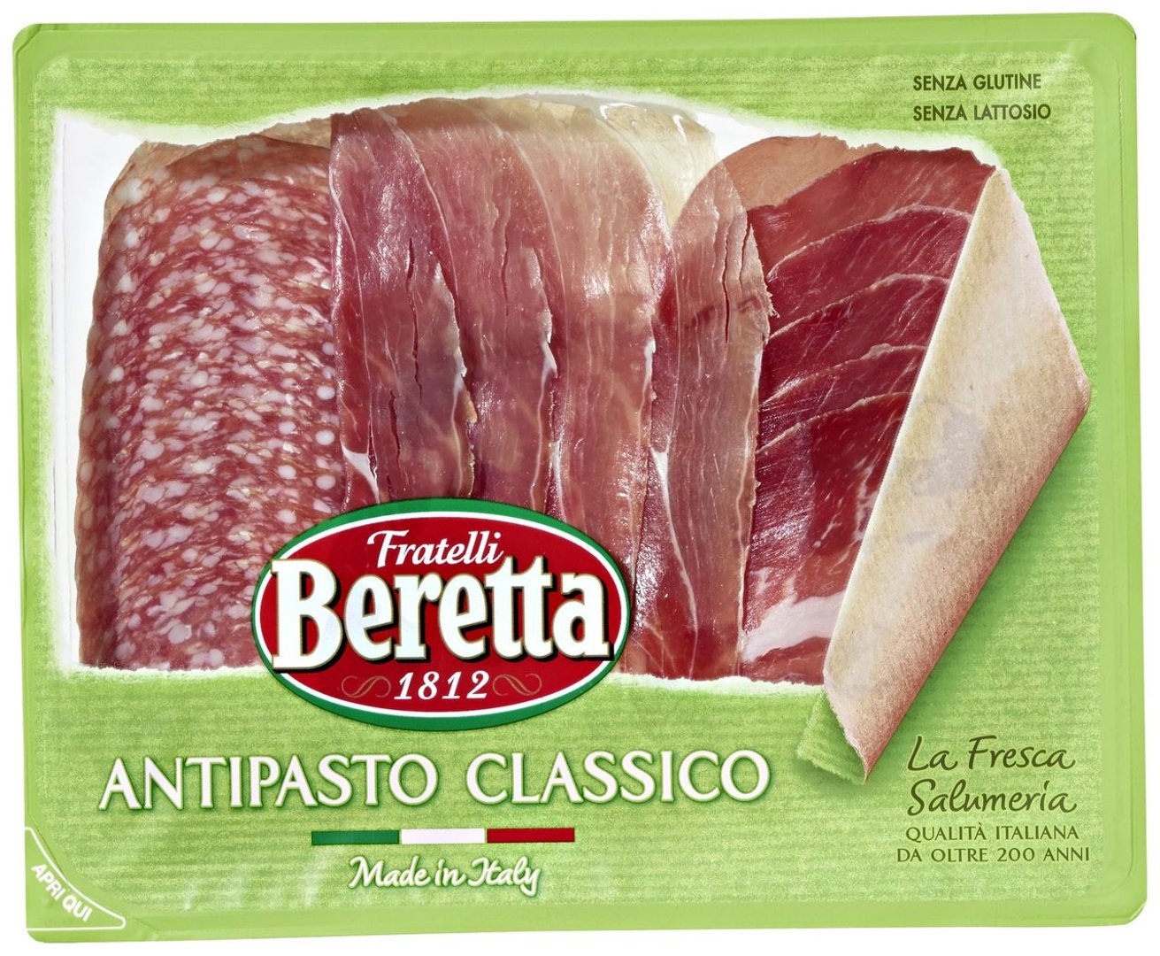 Beretta - Antipasto Classico Mix aus Coppa, Prosciutto Crodo, Salame Milano, geschnitten 140 g Packung