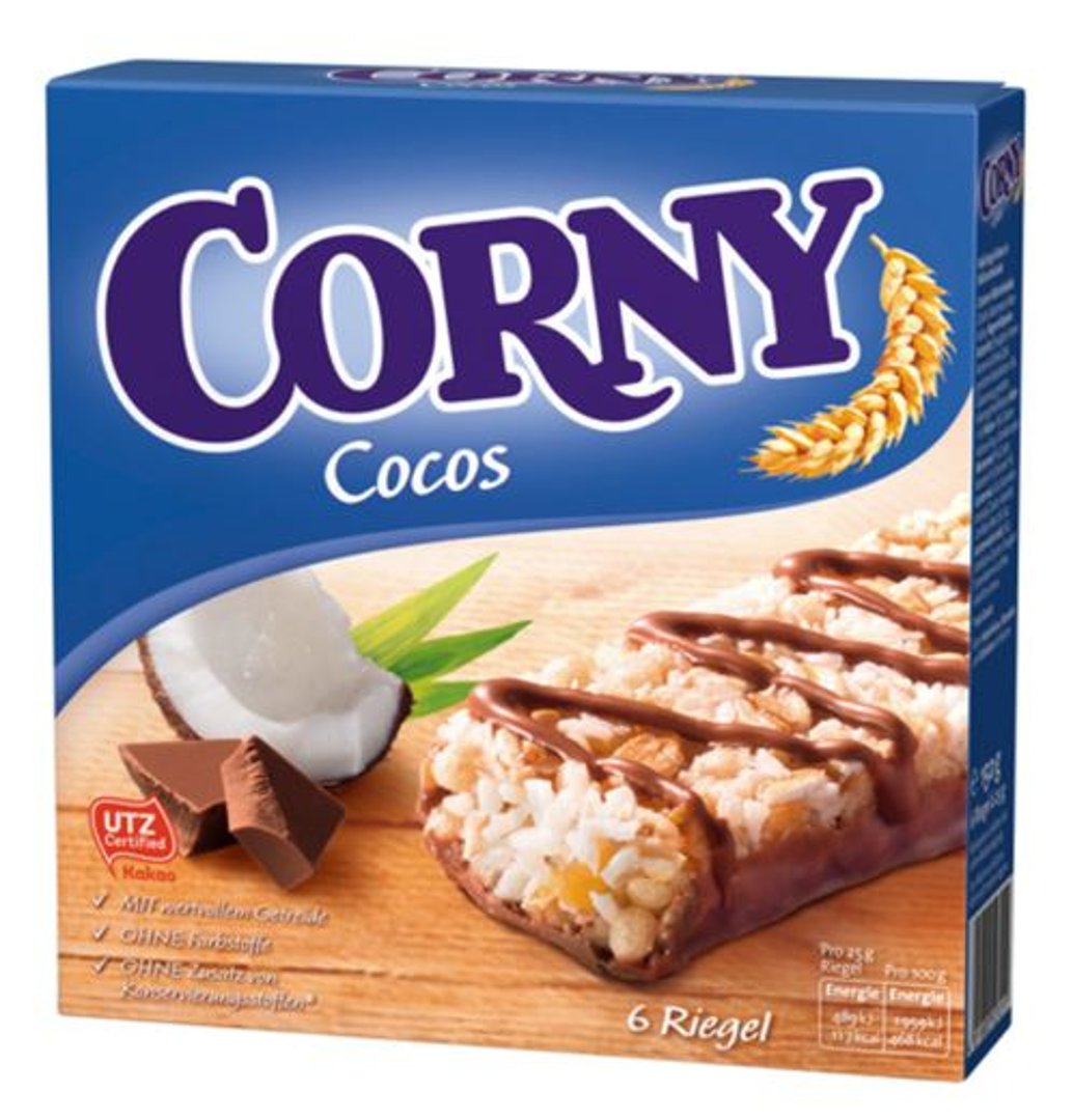 Corny - Müsliriegel Cocos 6 Stück á 20 g, Müsliriegel Kokos in Milchschokolade, gerösteten Vollkornflocken & Getreidecrispies 10 x 120 g Packungen
