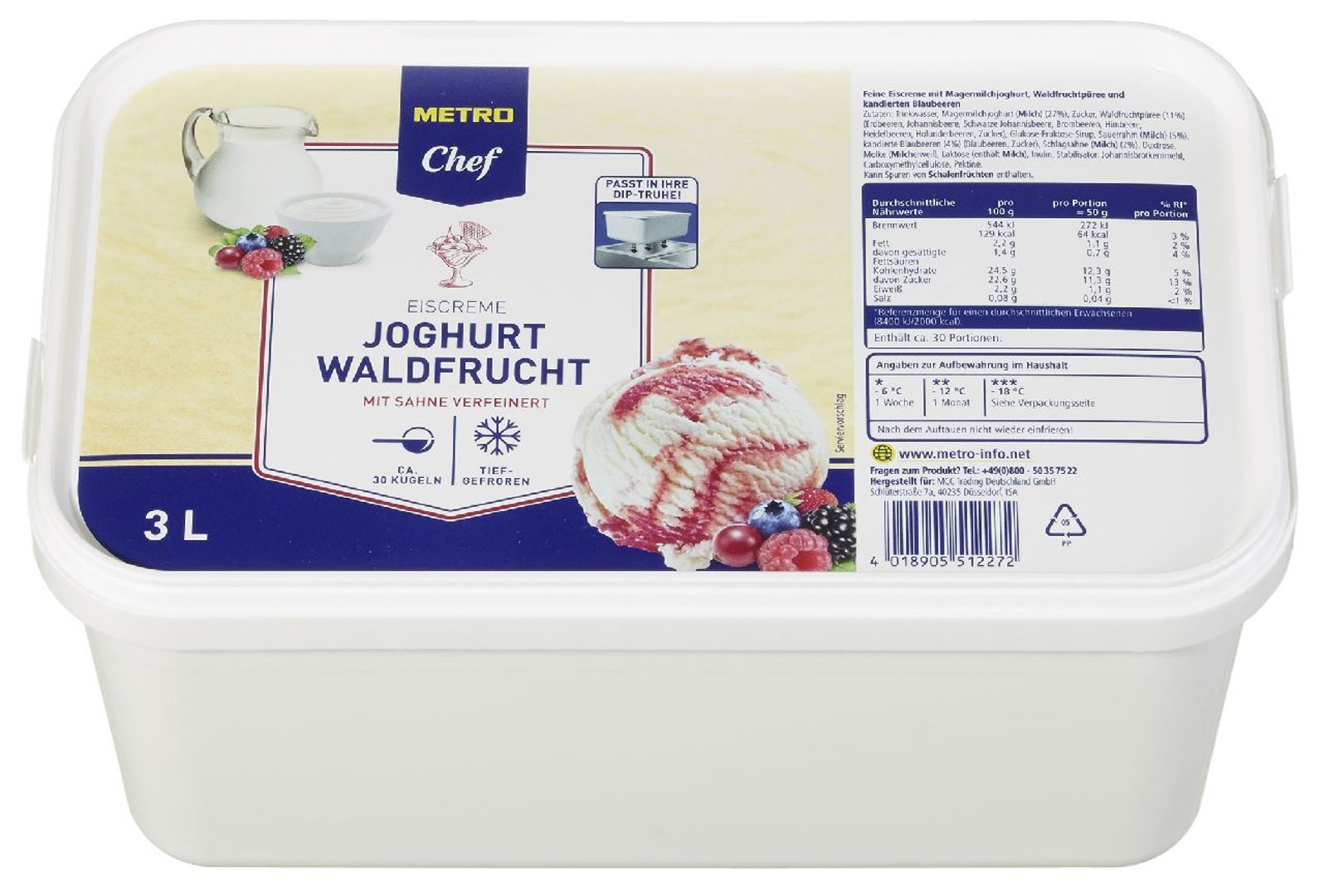 METRO Chef Eiscreme Joghurt Waldfrucht mit Sahne verfeinert - 3 kg Packung