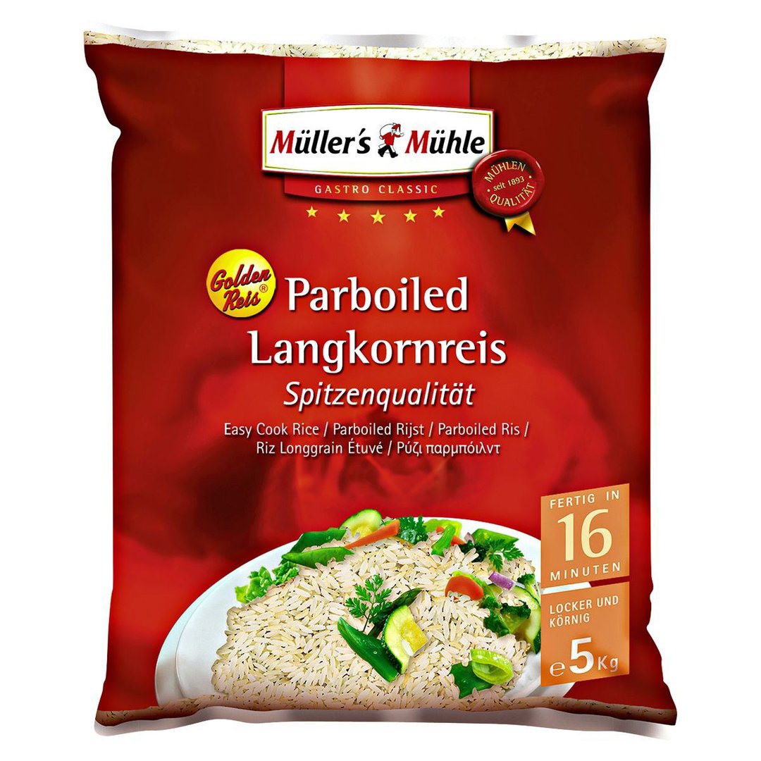 Müller's Mühle Golden Parboiled Langkornreis lose, Spitzenqualität 5 kg Sack