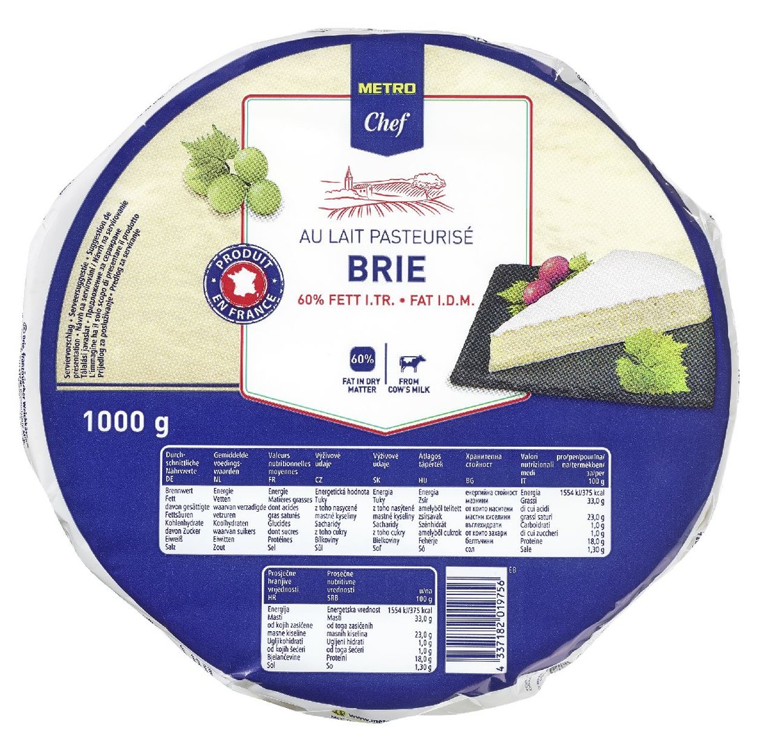METRO Chef - Brie Französischer Weichkäse, 60 % Fett i. Tr. - 1 kg Packung