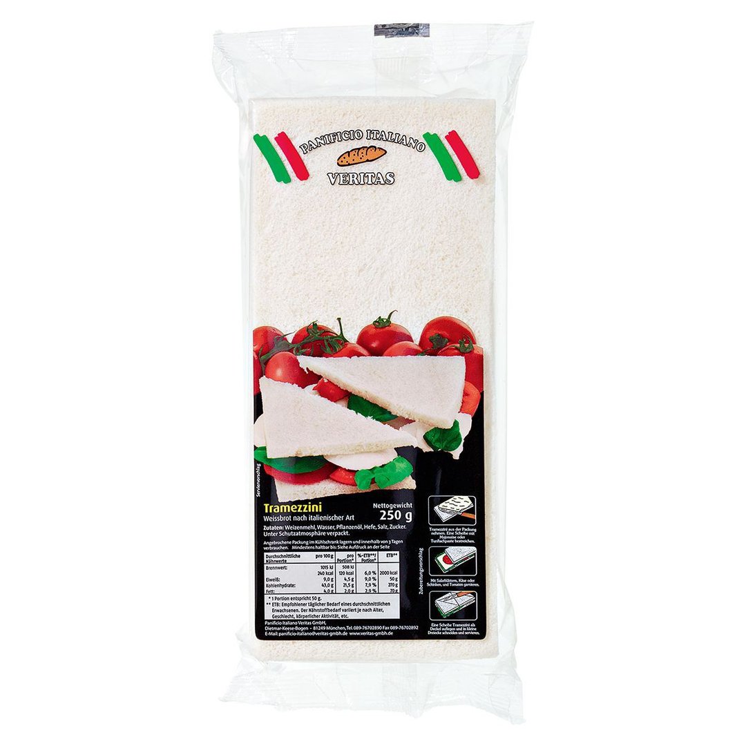 Panificio Italiano Veritas - Pane per Tramezzini Weißbrot nach italienischer Art, ohne Rand 12 x 250 g Packungen