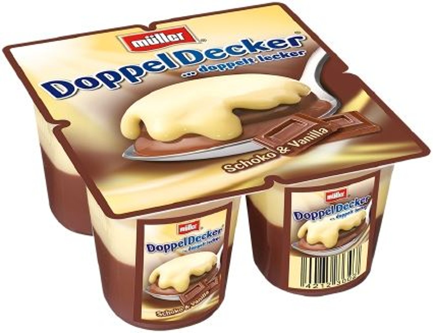 müller - Doppeldecker Pudding Schoko mit Vanillesauce 4 Päckchen je 125 g 500 g Packung