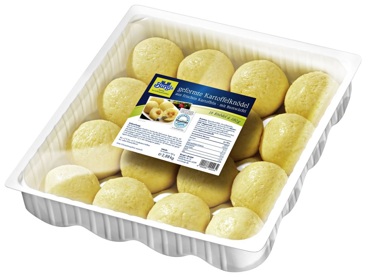 Burgis - Kartoffelknödel mit Croutons küchenfertig, 16 Stück à 180 g 2,88 kg Packung
